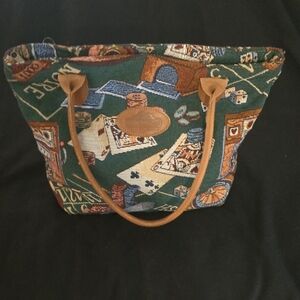 Green and Tan Tote with Casino Motifs
